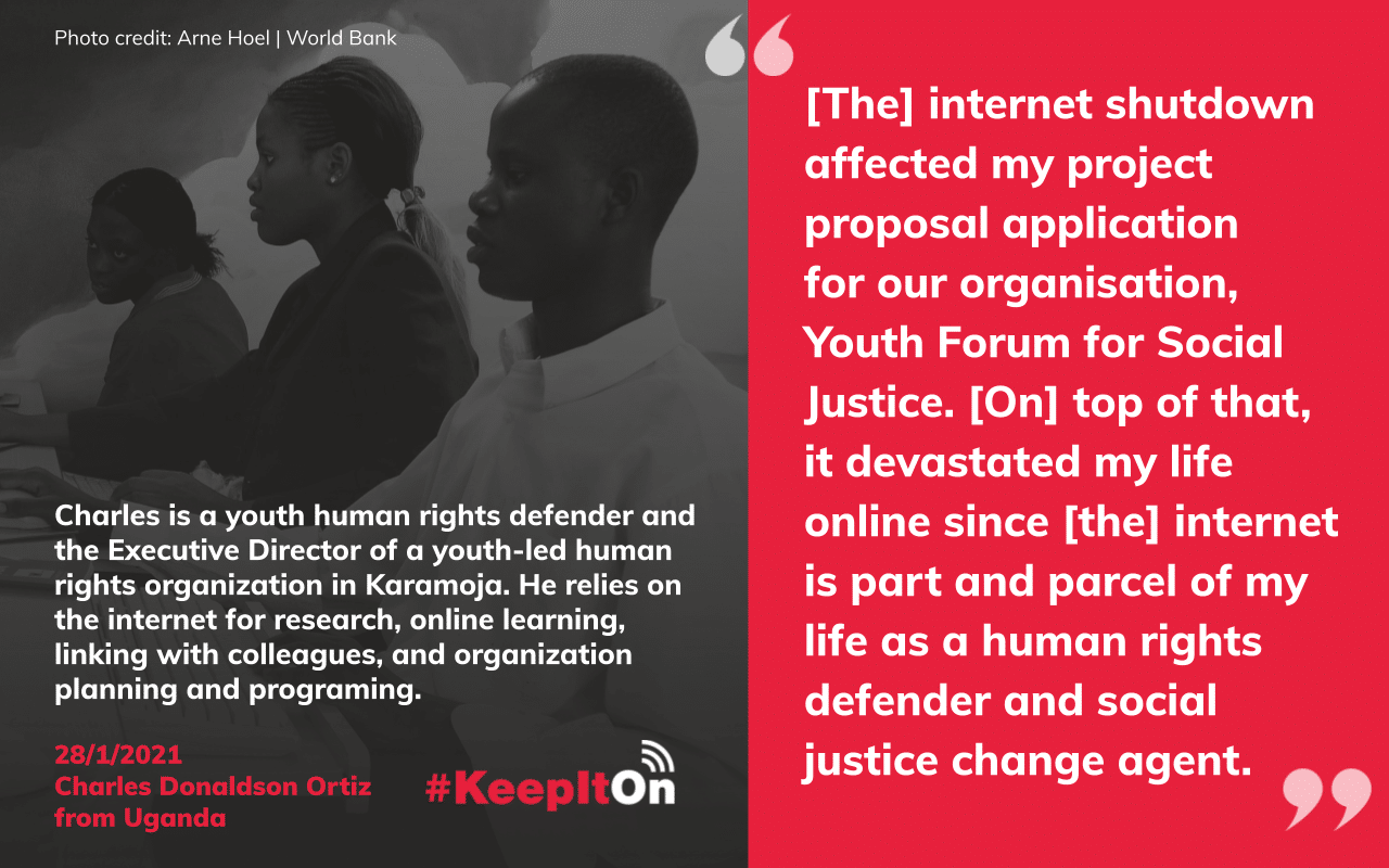 [The] internet shutdown affected my project proposal application  for our organisation, Youth Forum for Social Justice. [On] top of that, it devastated my life online since [the] internet is part and parcel of my life as a human rights defender and social justice change agent.