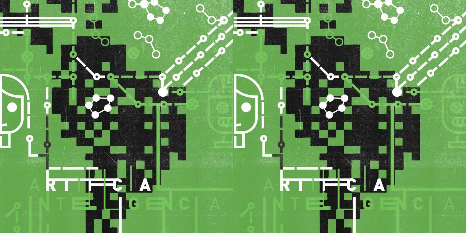 Mapa en pixeles de latino américa con líneas que simulan chips tecnológicos